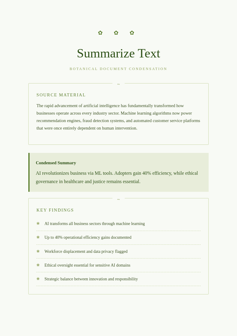 Botanical nature summarize text